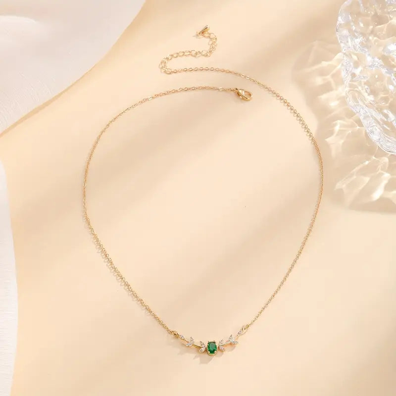 Gold-Tone Necklace with Small Green Stone Accent