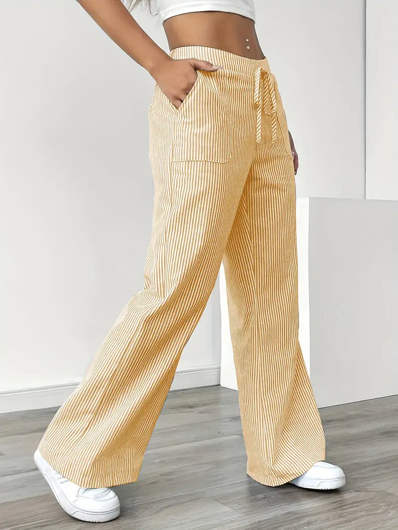 Striped Wide-Leg Trousers with Drawstring Waist
