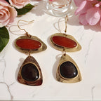 Vintage Red and Black Resin Gold-Plated Drop Earrings