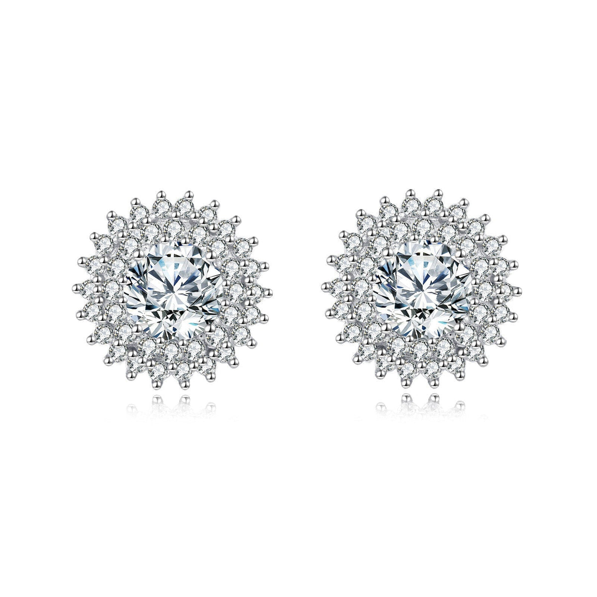 925 Sterling Silver Floral Stud Earrings with Moissanite and Petite Stones