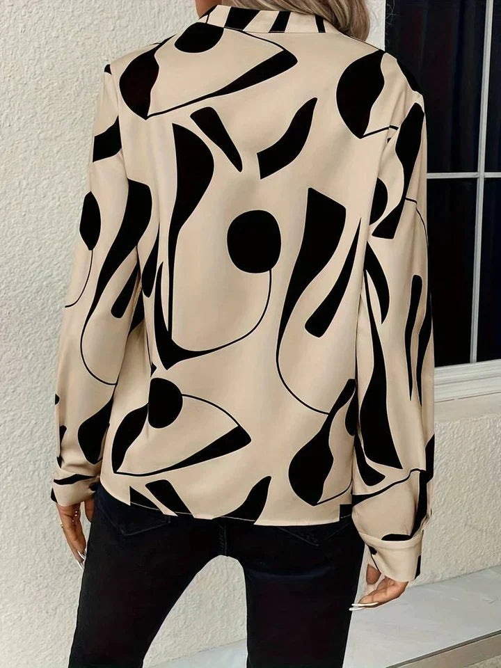 Geometric Print V-Neck Blouse