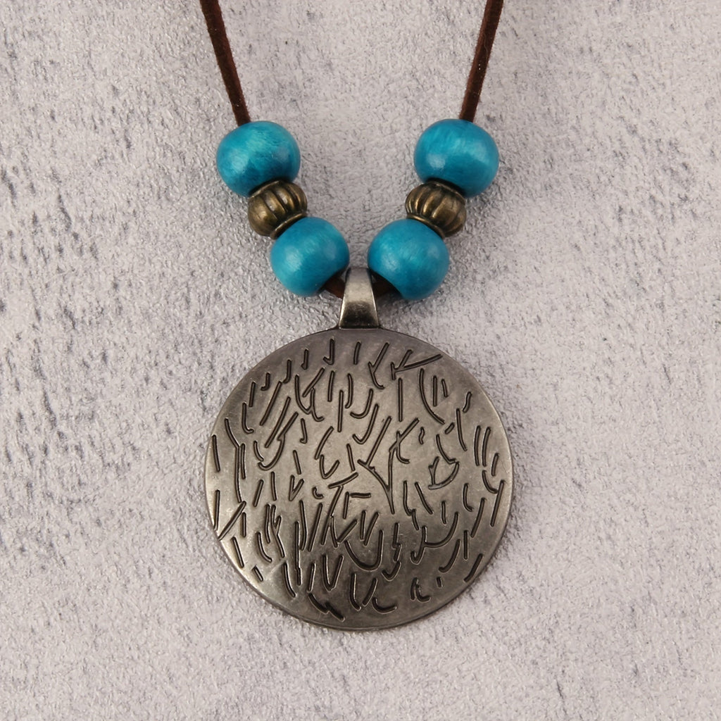 Vintage Zodiac Wooden Bead Pendant Necklace