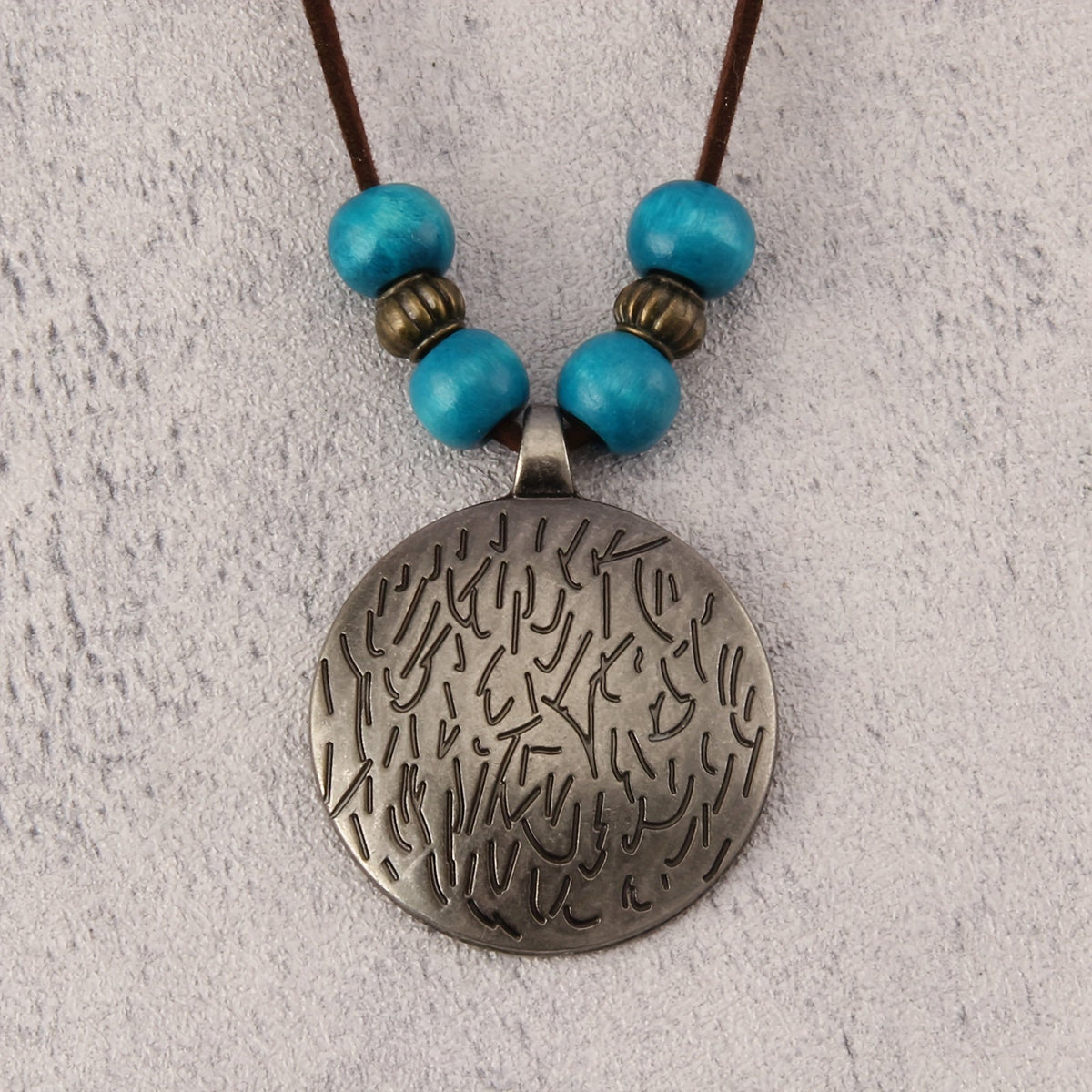 Vintage Zodiac Wooden Bead Pendant Necklace