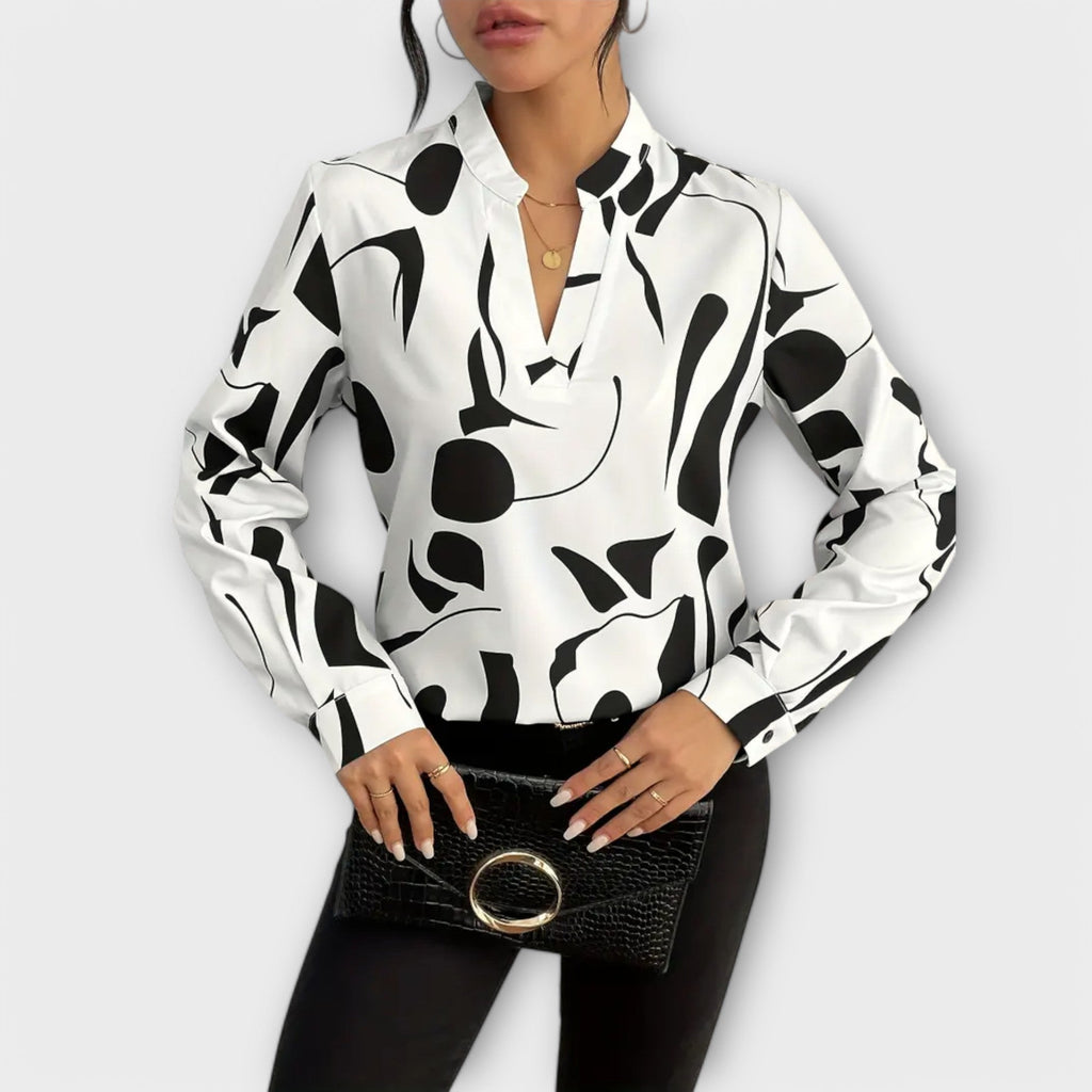 Lichte blouse met geometrische print, V-hals en lange mouwen
