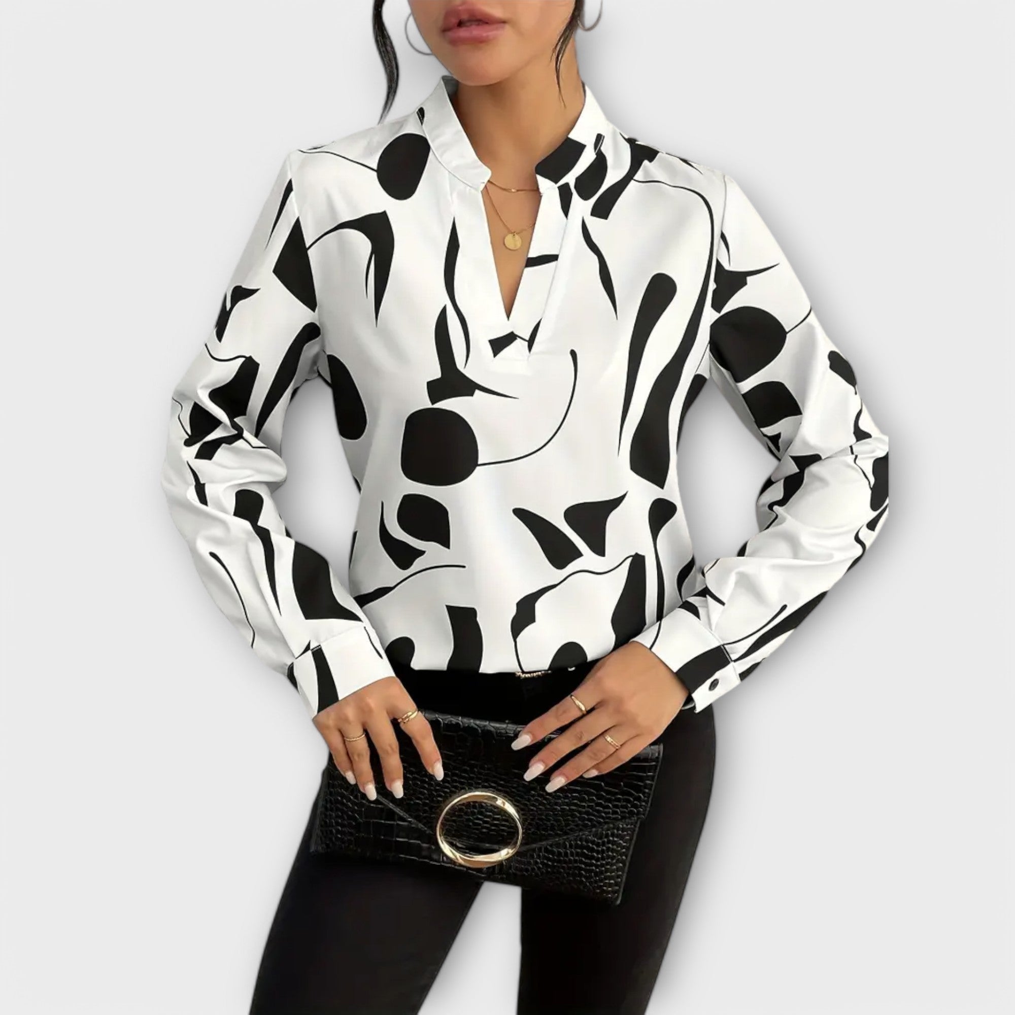 Lichte blouse met geometrische print, V-hals en lange mouwen