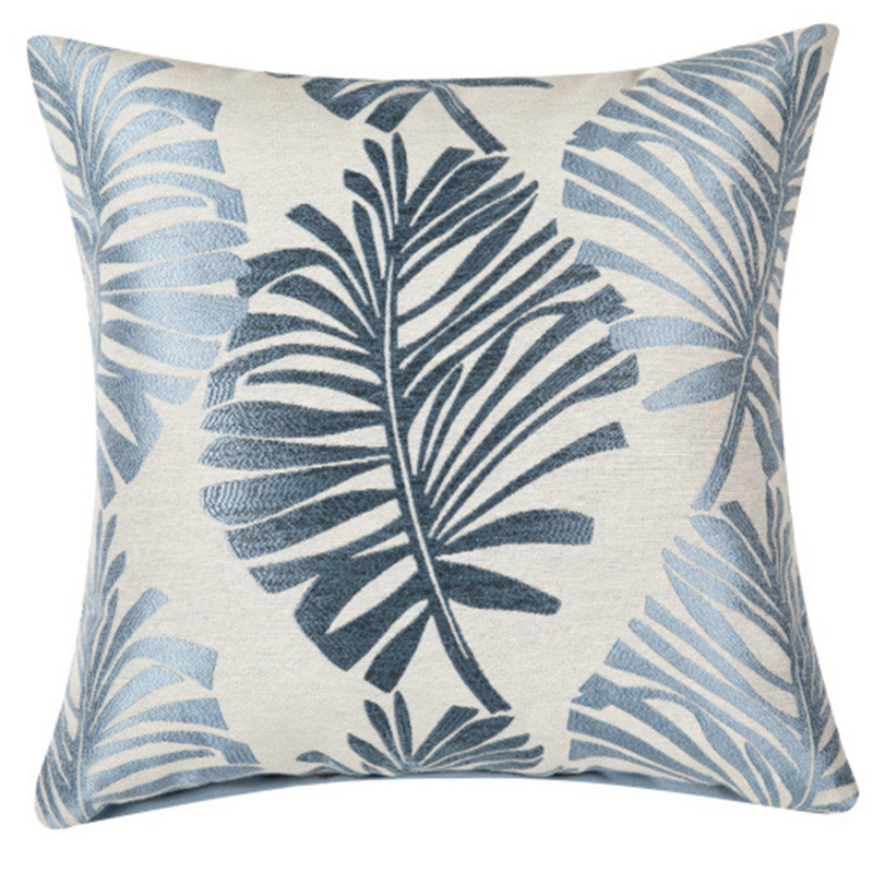 Linen Cushion Cover – Printed Leaf Decorative Pillow Cover for Sofa & Bed