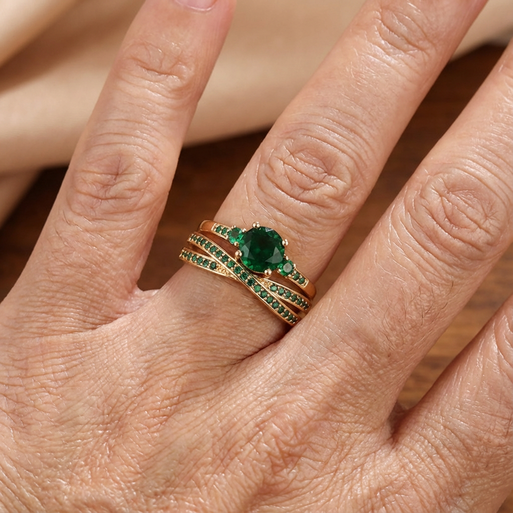 Emerald-Look Duo Ring Set