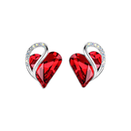 Infinity Heart Ruby-Look Stud Earrings in White Gold Tone
