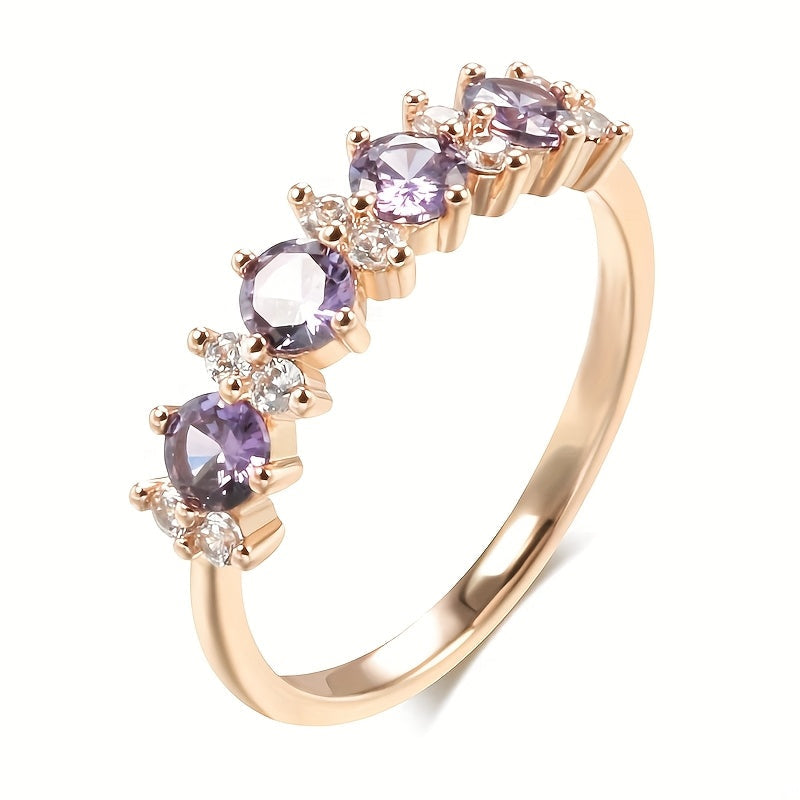 Purple Zirconia Diamond-Look Accent Band Ring