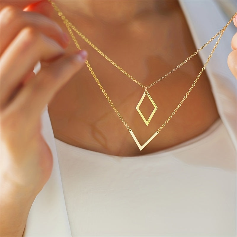 Retro geometrische goudkleurige ketting met V-hanger