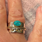 Wide Two-Tone Band Ring with Round Turquoise-Look Stone