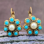 Vintage Turquoise and Pearl Flower Earrings