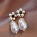 Vintage-Style Baroque Pearl Earrings with Flower Top