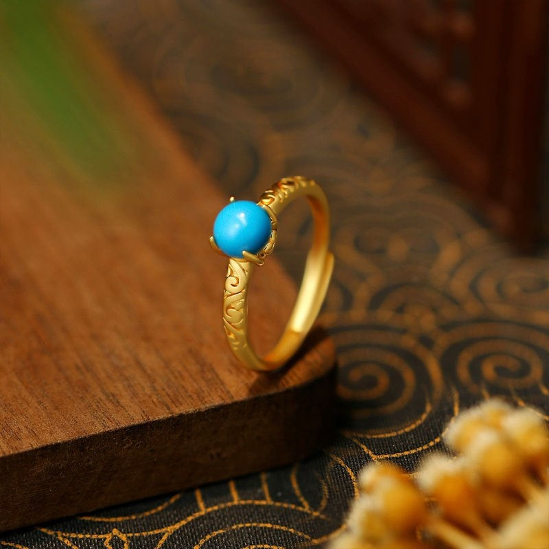 Smooth Turquoise Gold-Tone Band Ring