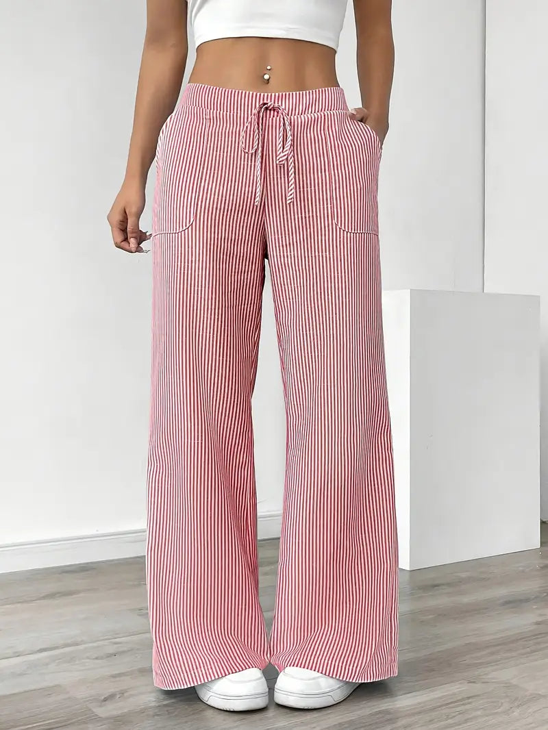 Striped Wide-Leg Trousers with Drawstring Waist