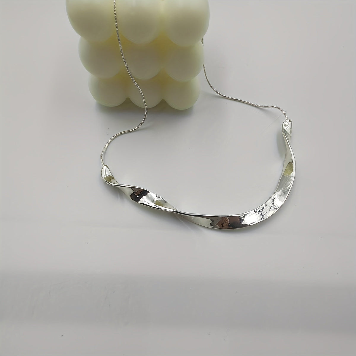 Vintage Sculptural Polished Silver-Tone Collar Necklace