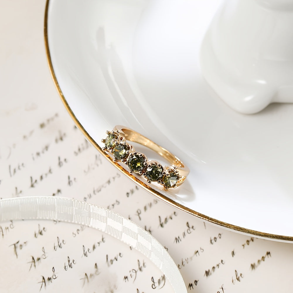 Vintage-Style Olive Green Cubic Zirconia Ring