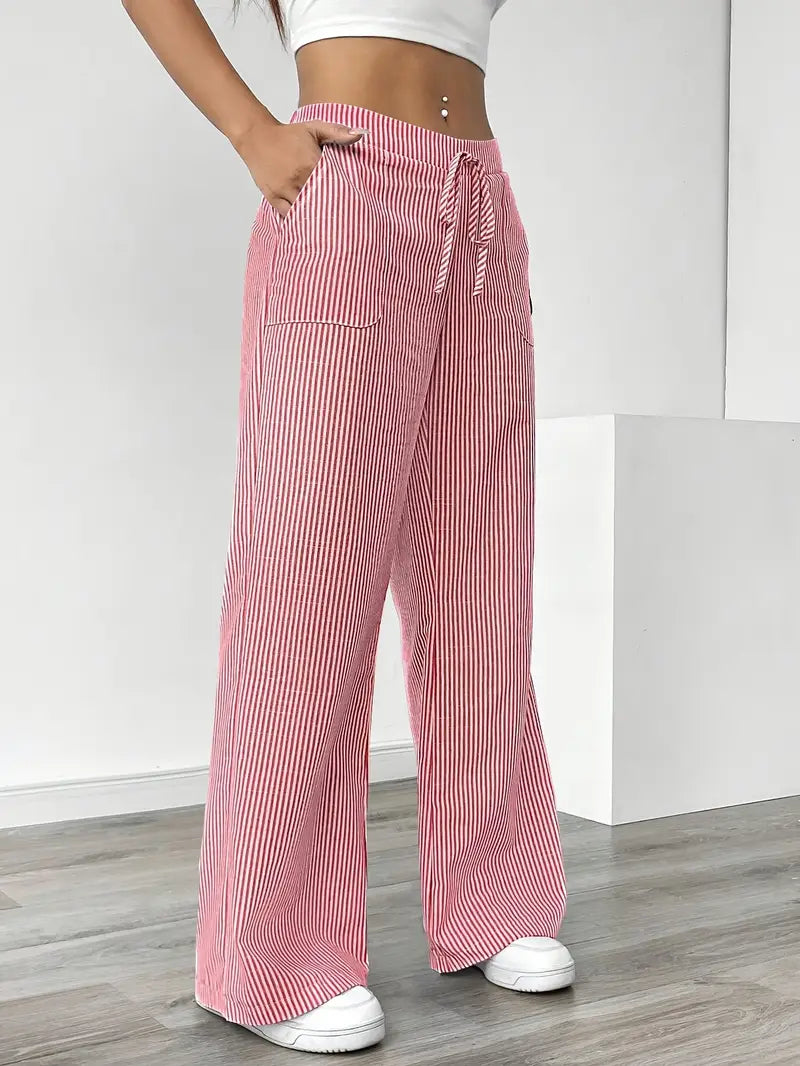 Striped Wide-Leg Trousers with Drawstring Waist