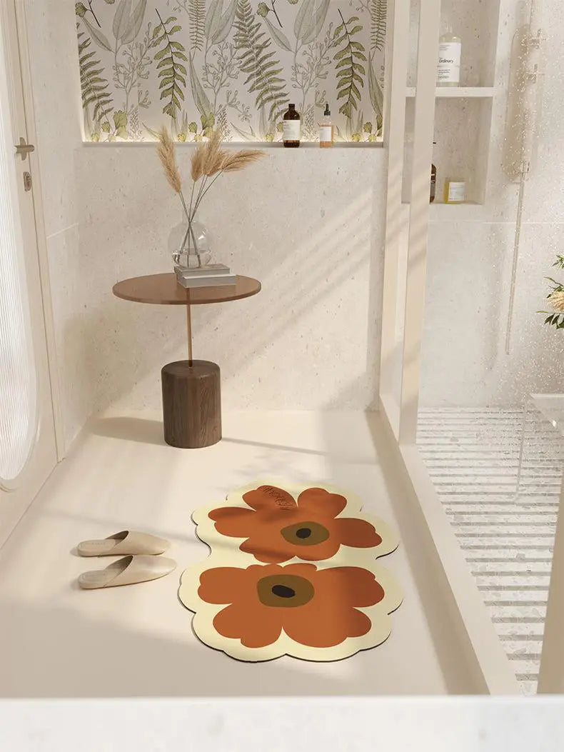Flower Shaped Diatom Mud Floor Mat – Moisture Absorbent, Non-Slip, Indoor