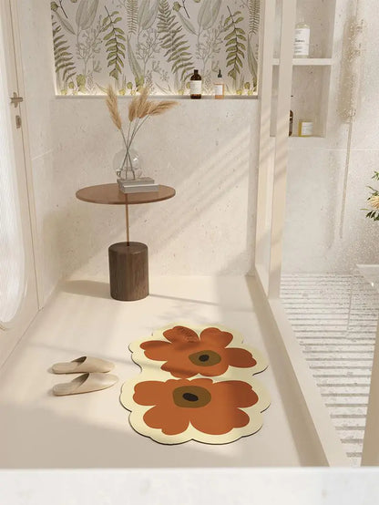 Flower Shaped Diatom Mud Floor Mat – Moisture Absorbent, Non-Slip, Indoor
