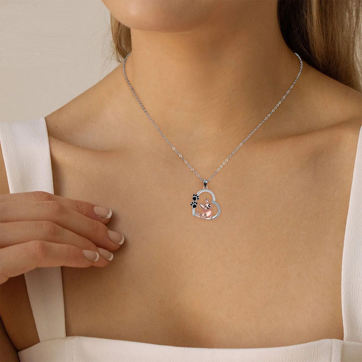Rose Gold-Tone Heart Dog Pendant Necklace