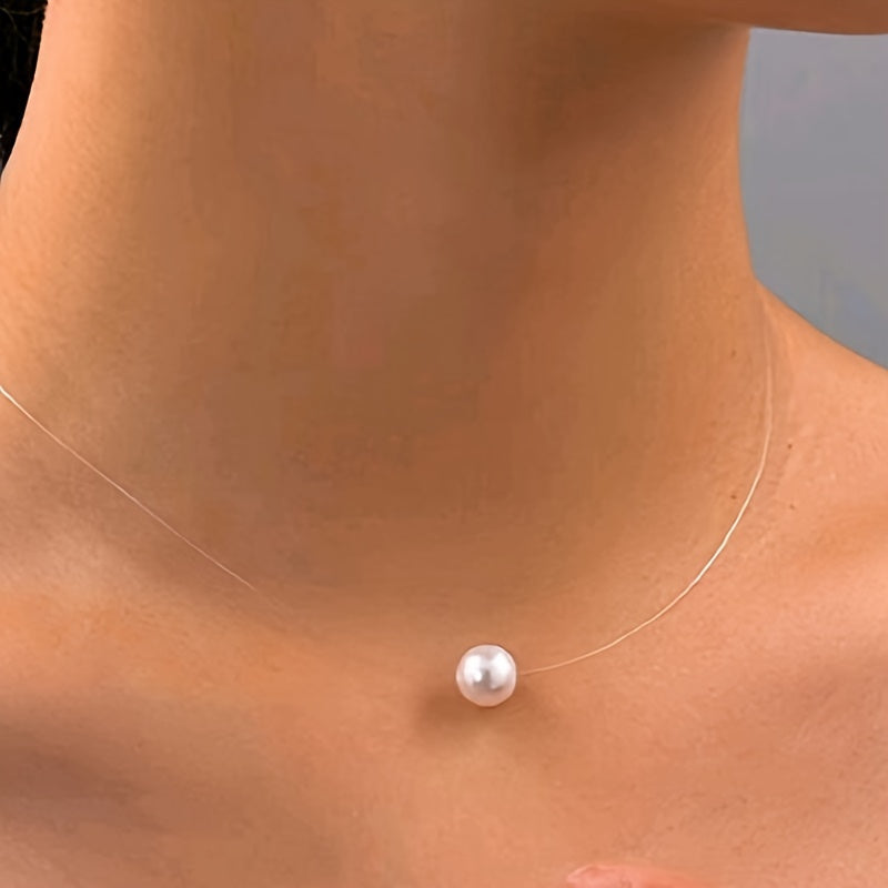 Invisible Fishline Pearl Pendant Necklace