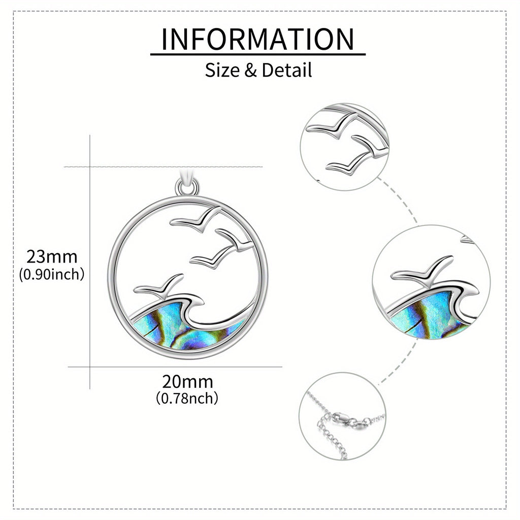 Silver-Tone Seagull and Wave Pendant Necklace