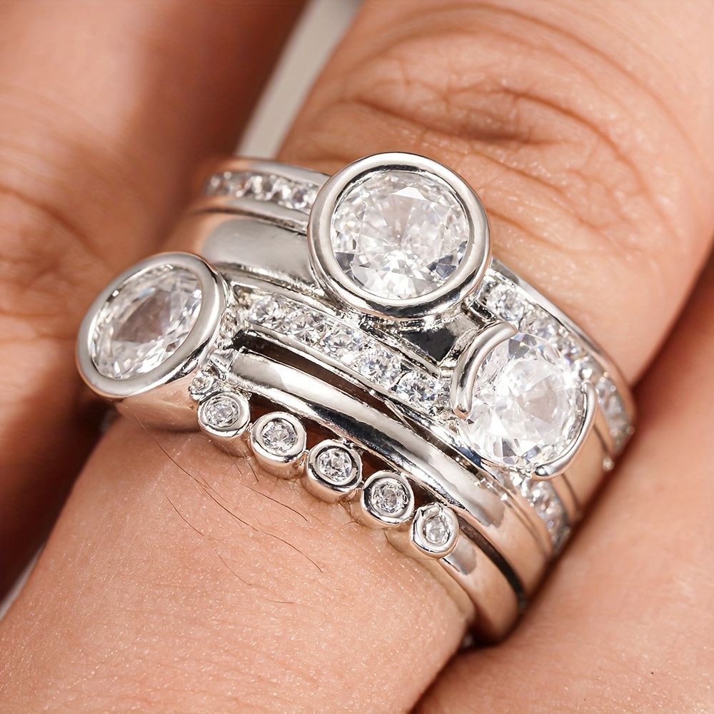 Wide Inlaid Cubic Zirconia Band Ring