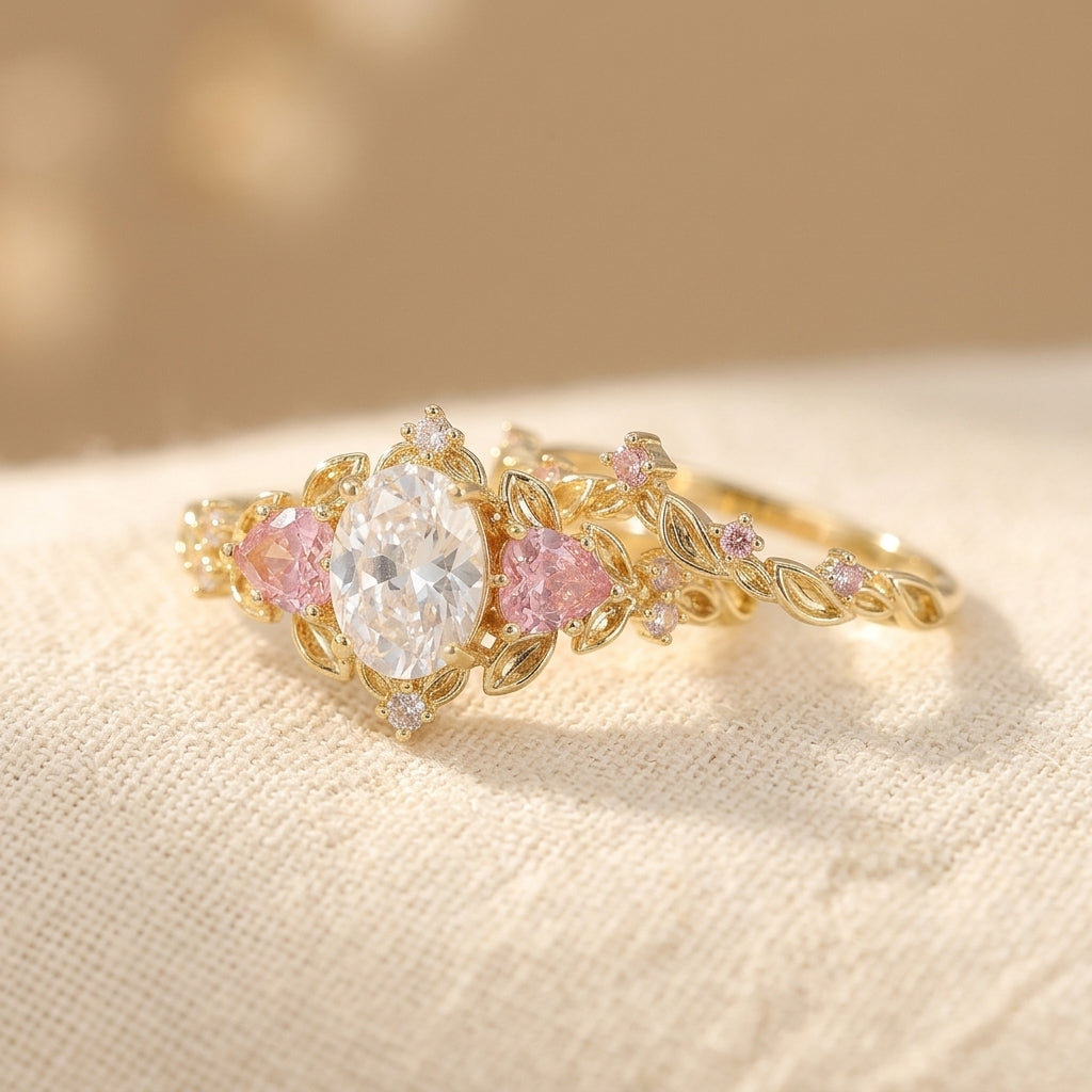 Romantische roségoudkleurige ring met roze zirkonia