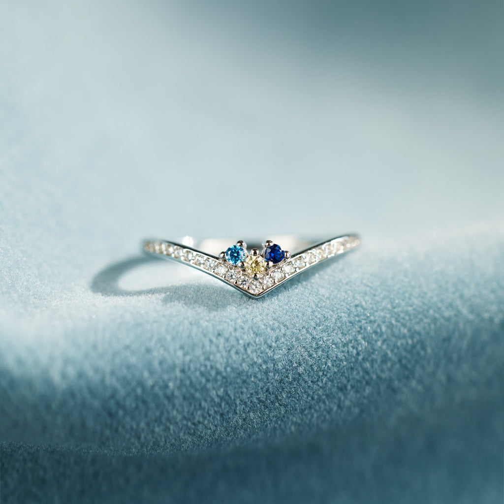 Chevron pavé-ring met geboortestenen