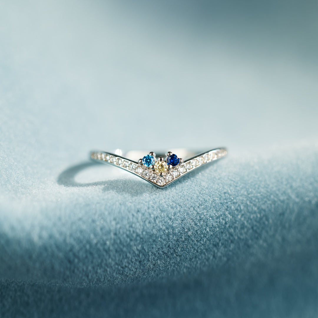 Chevron pavé-ring met geboortestenen
