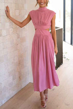 Midi Dress with Waist Cut Out and Practical Side Pockets