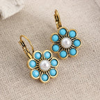 Vintage Turquoise and Pearl Flower Earrings