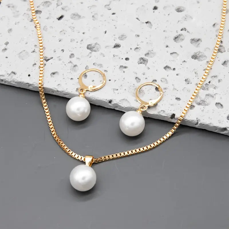 Pearl Pendant Necklace and Earrings Set