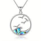Silver-Tone Seagull and Wave Pendant Necklace