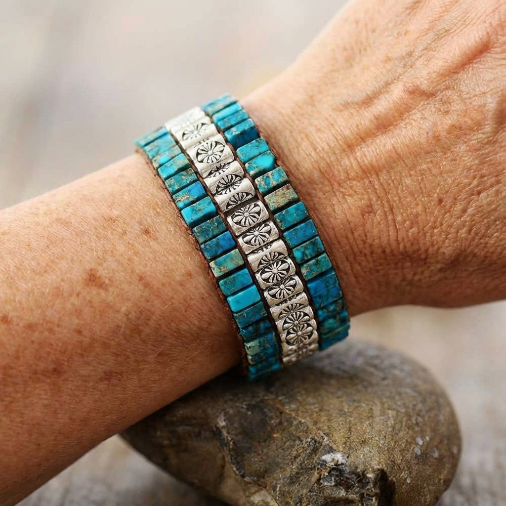 Lotus Boho Jasper Stone Wrap Bracelet