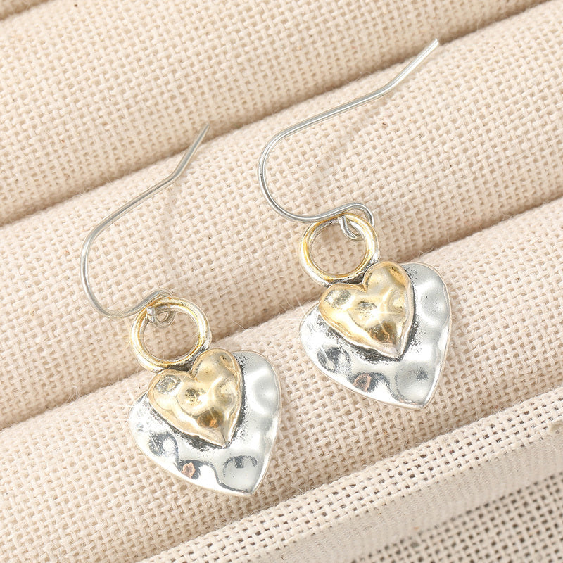 Vintage Two-Tone Heart Pendant Earrings