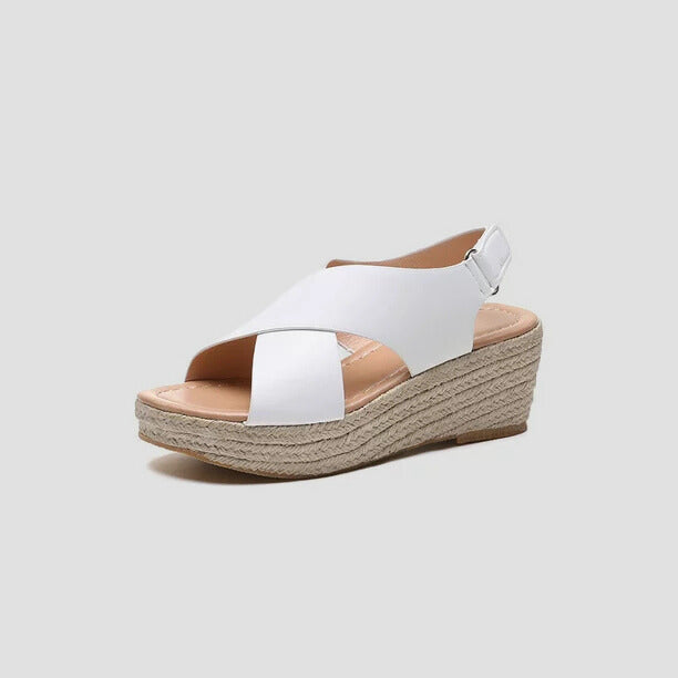 Cross Strap Wedge Sandals with Espadrille Sole