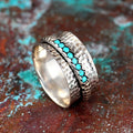 Hammered Silver-Plated Turquoise Spinner Ring