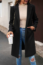 Solid Colour Longline Coat with Notched Collar and Buttons