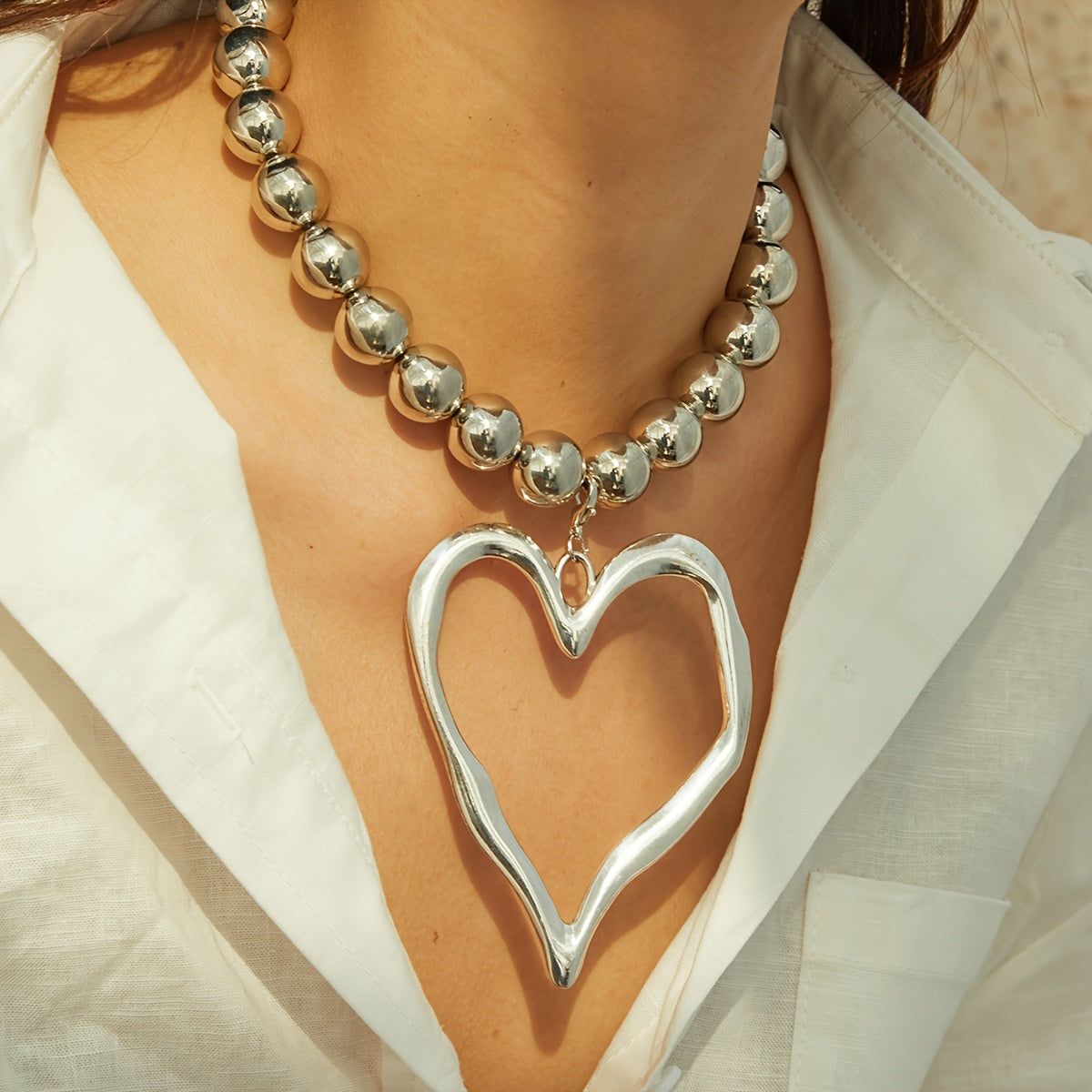 Vintage Beaded Open Heart Pendant Necklace