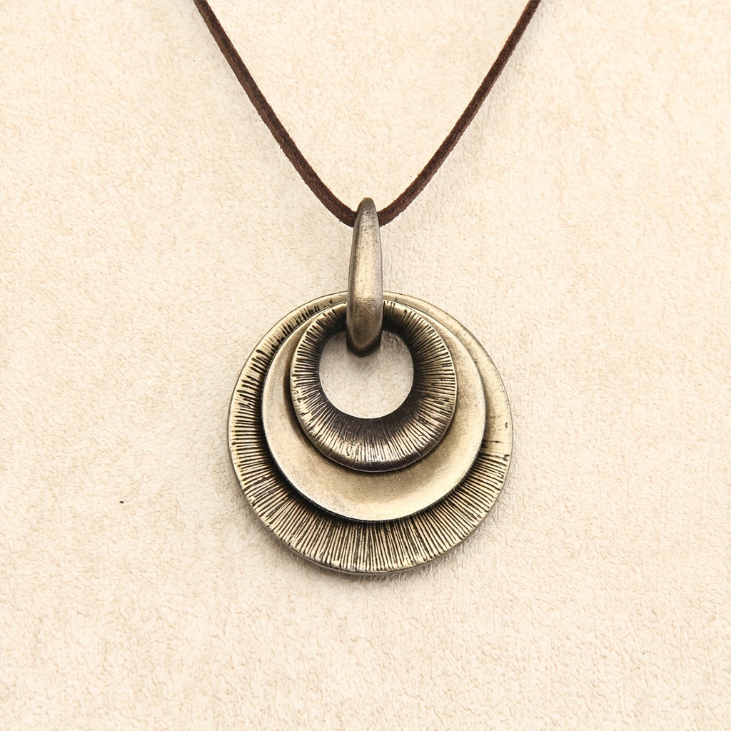 Vintage Layered Disc Long Pendant Necklace