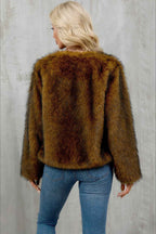 Cropped Plush Cardigan with Crew Neck and Long Sleeves