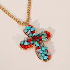 Bohemian Colourful Turquoise Cross Pendant Necklace