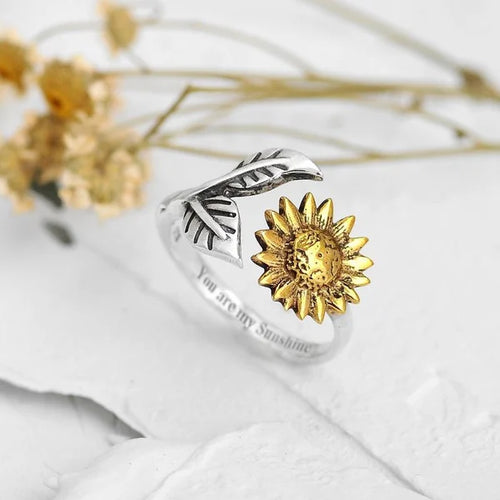 Adjustable Gold-Tone Sunflower Ring