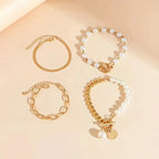 Four-Piece Gold-Tone Bracelet Set with Snake, Pearl and Link Chains