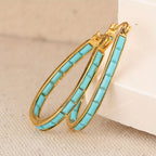 U-Shaped Synthetic Turquoise Oval Hoop Earrings