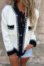 Colour Block Coat with Contrast Buttons and Pockets