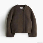 Single Button Brushed Overcoat with Round Neck and Loose Fit