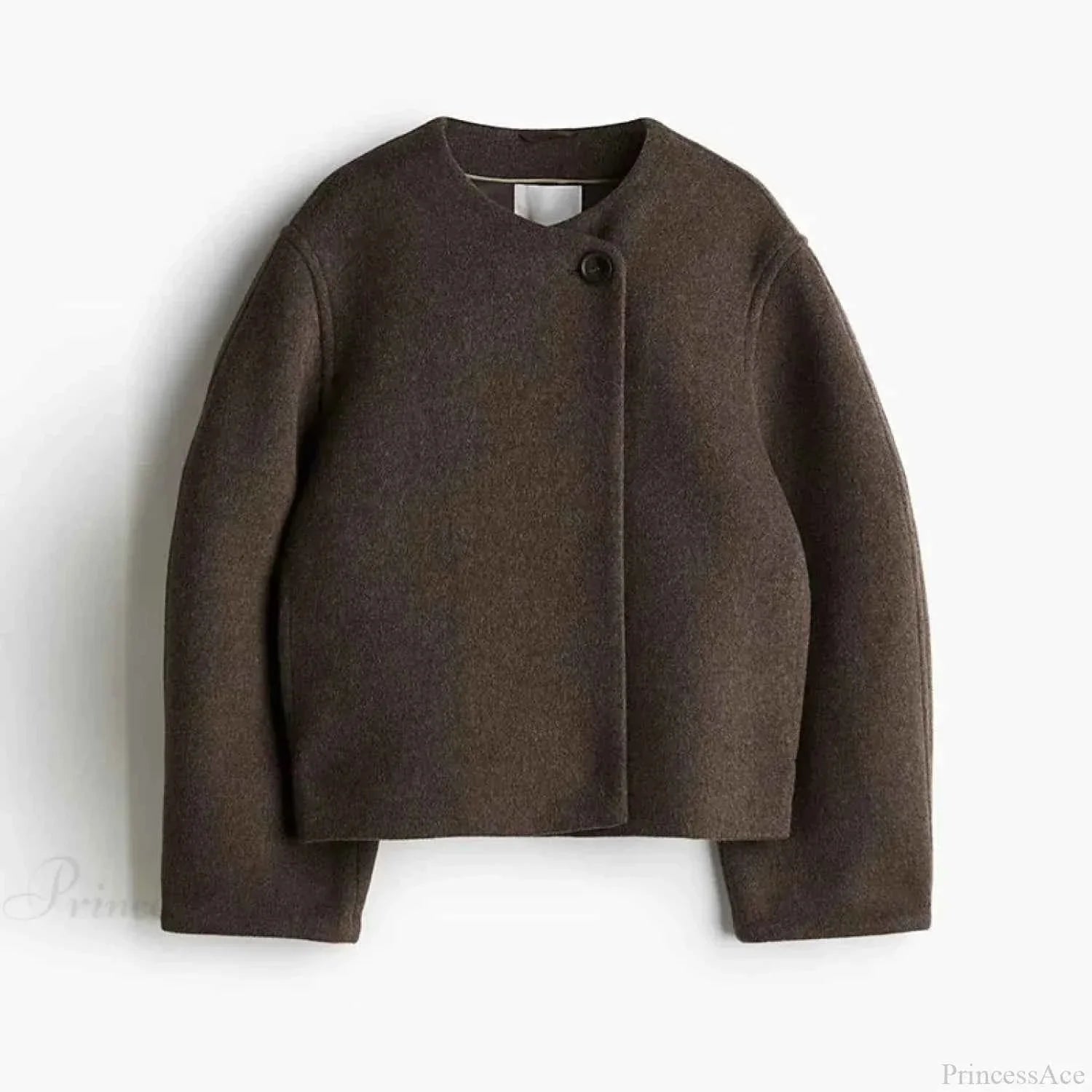 Single Button Brushed Overcoat with Round Neck and Loose Fit